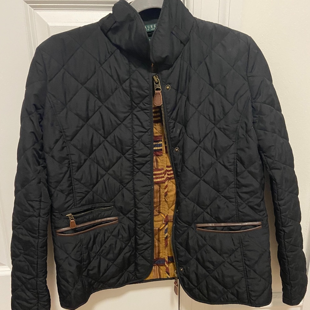Ralph Lauren QUILTED JACKET BLACK &BROWN DETAIL XS - Picture 1 of 4